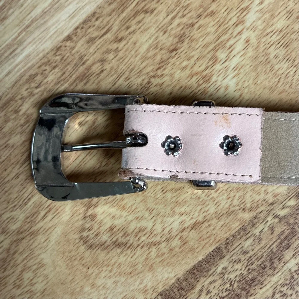 Western Leather Belt Blush Pink Silver Buckle Small Medium Boho Cowgirl Rodeo